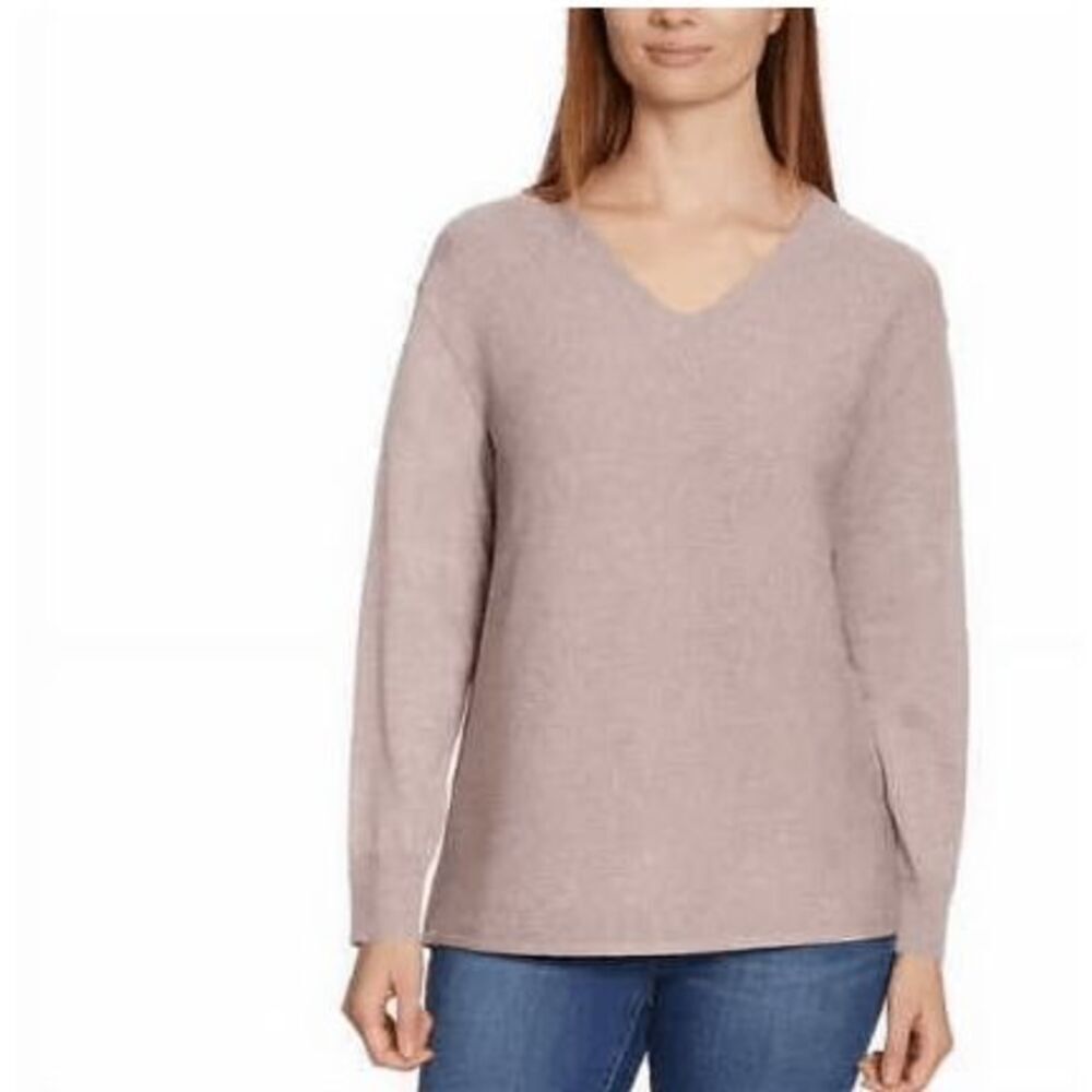 Ella Moss Mauve Ribbed Knit Tunic Sweater V-Neck Long‎ Sleeve Size Medium